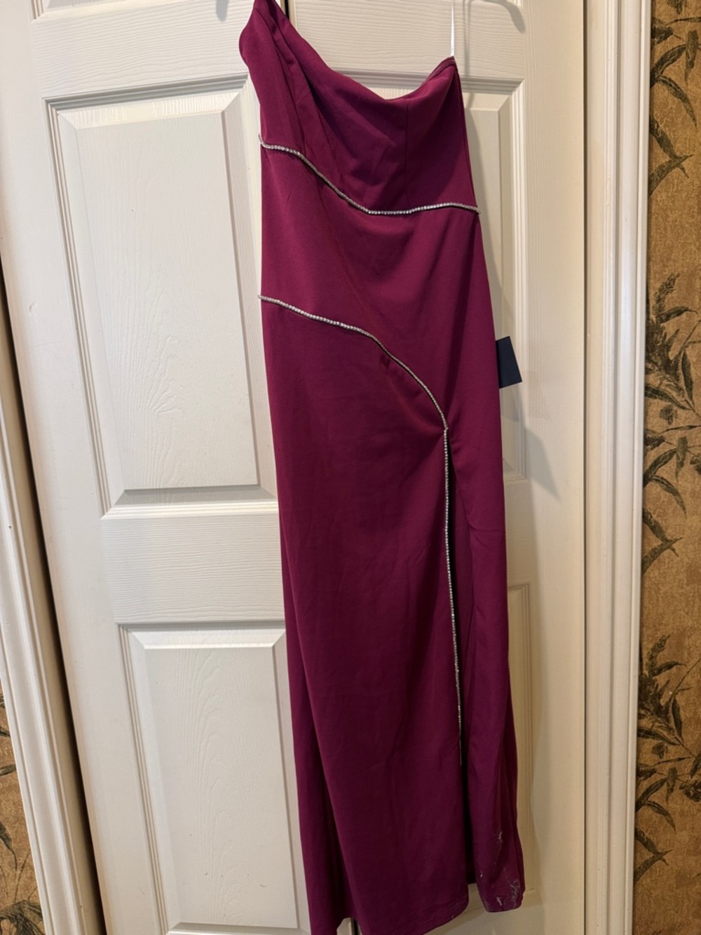 Lulu, size large, Strapless Fuchsia Evening Gown with Rhinestone Trim